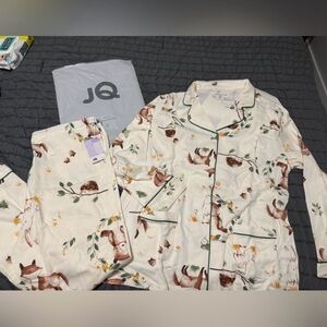 Maternity two piece pajama set- Cream with Animal Print